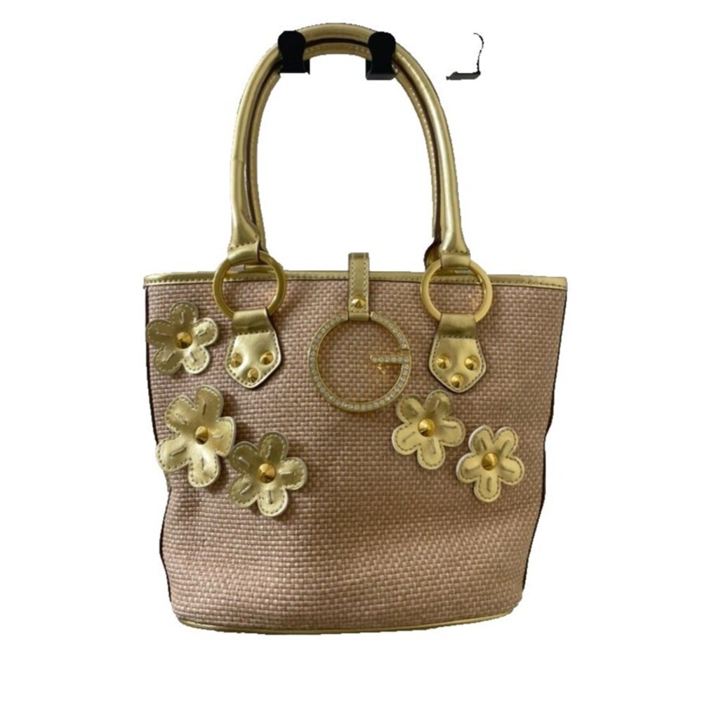 new y2k Guess Handbag gold flowers Straw purse